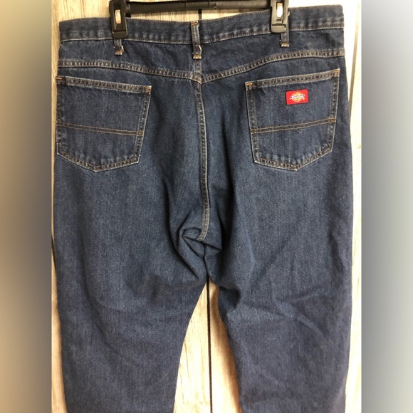 Dickies Blue Jeans Mens 40X29 Regular Fit Dark Blue Denim Zip Up 5 Pocket Logo - Picture 4 of 11